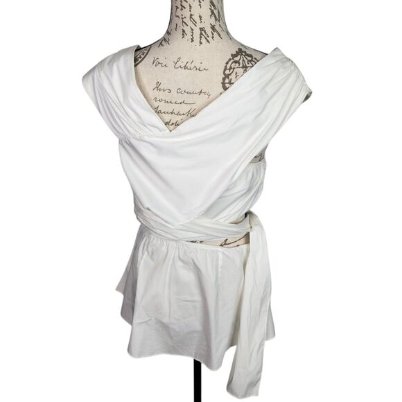 TANYA TAYLOR Top Womens 8 White Sleeveless Cutout Wrap Shirt Tie Office Siren - Picture 4 of 12